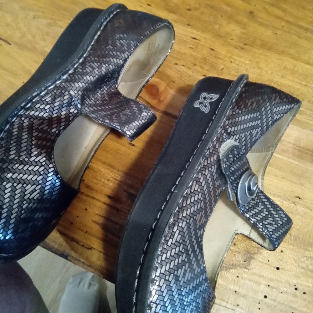 Alegria Metallic Black Woven Mary Jane Mules - Picture 7 of 11